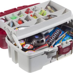 Plano 1-Tray Tackle Box with Dual Top Access, Red Metallic/Off White, Premium Tackle Storage (620106)