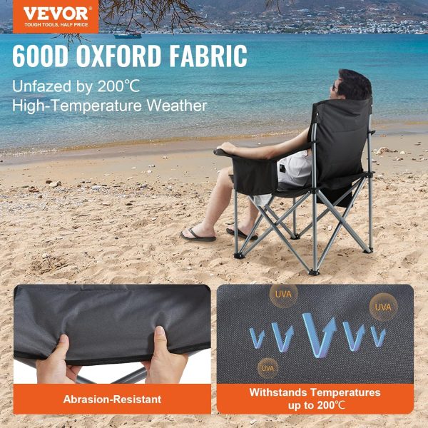 VEVOR Camping Folding Chair, Portable Heavy Duty Outdoor Quad Lumbar Back Padded with Side Pockets, Cup Holder and Cooler Bag for Beach, Lawn, Picnic, Fishing, Backpacking, Black - Image 4